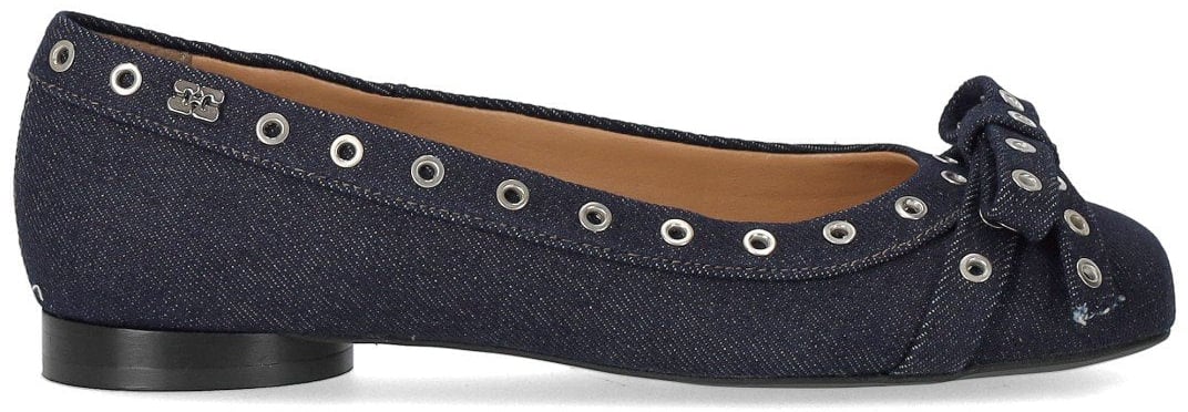 Ganni GANNI DENIM BALLET FLAT SHOE WITH BOWS Blauw