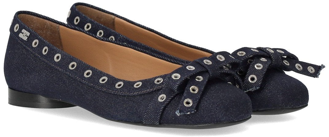 Ganni GANNI DENIM BALLET FLAT SHOE WITH BOWS Blauw