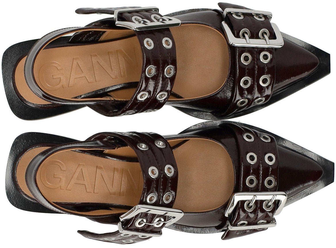 Ganni GANNI BURGUNDY SLINGBACK BALLET FLAT SHOE WITH BUCKLES Rood