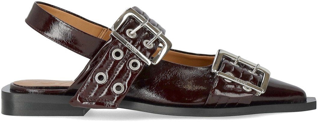 Ganni GANNI BURGUNDY SLINGBACK BALLET FLAT SHOE WITH BUCKLES Rood