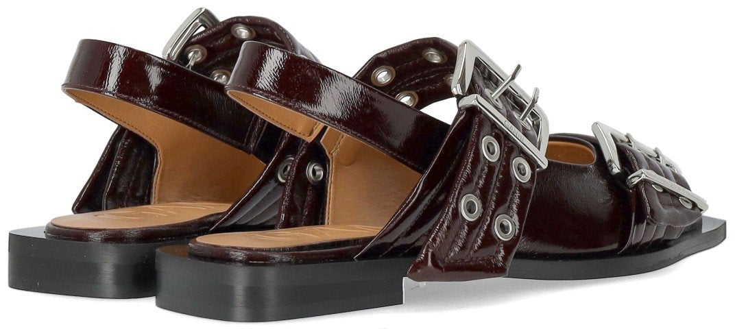 Ganni GANNI BURGUNDY SLINGBACK BALLET FLAT SHOE WITH BUCKLES Rood