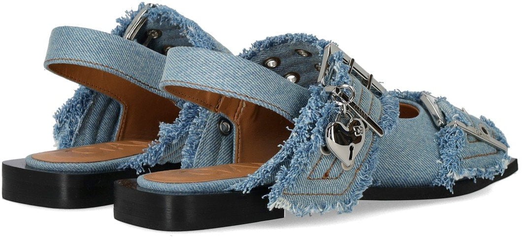 Ganni GANNI FADED DENIM SLINGBACK BALLET FLAT SHOE WITH BUCKLES Lichtblauw