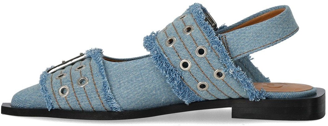 Ganni GANNI FADED DENIM SLINGBACK BALLET FLAT SHOE WITH BUCKLES Lichtblauw