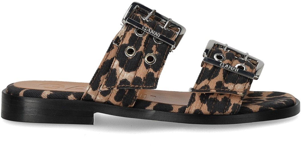Ganni GANNI ANIMALIER FLAT SANDAL WITH BUCKLES Bruin
