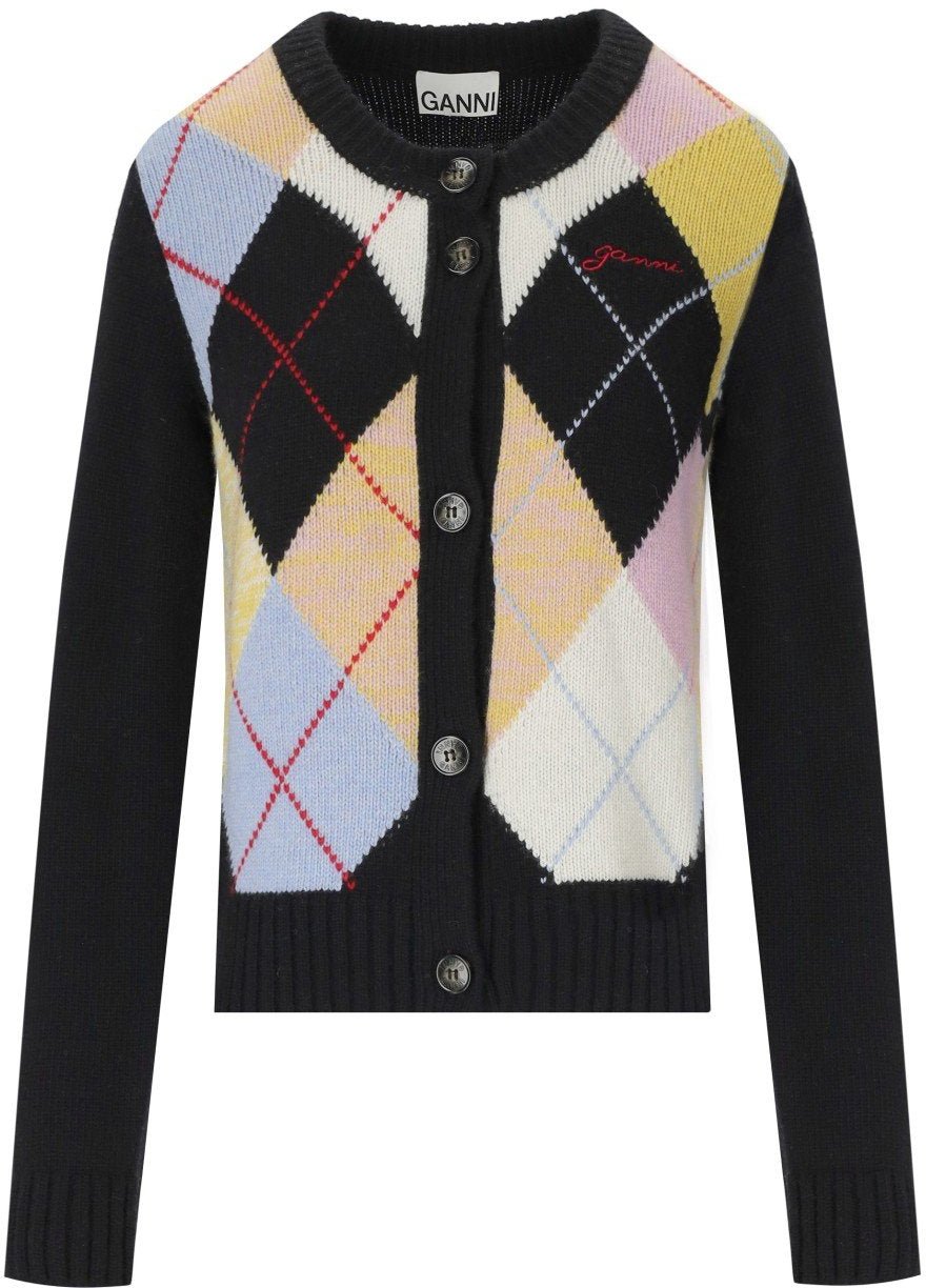 Ganni GANNI HARLEQUIN CARDIGAN Zwart