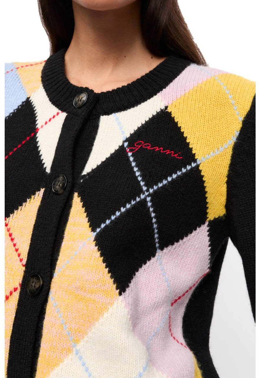Ganni GANNI HARLEQUIN CARDIGAN Zwart