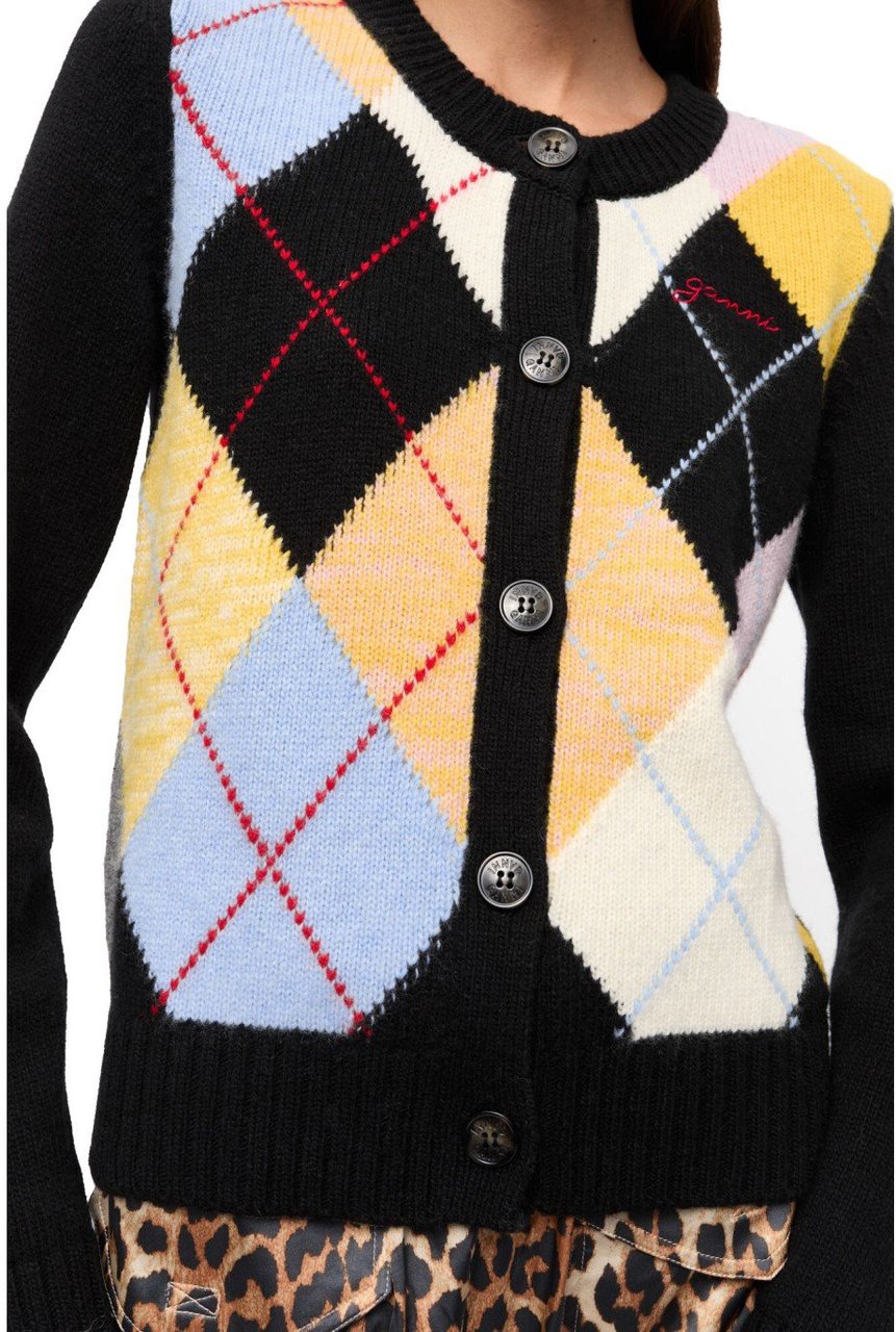 Ganni GANNI HARLEQUIN CARDIGAN Zwart