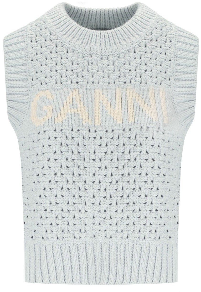 Ganni GANNI COTTON LIGHT BLUE VEST Lichtblauw