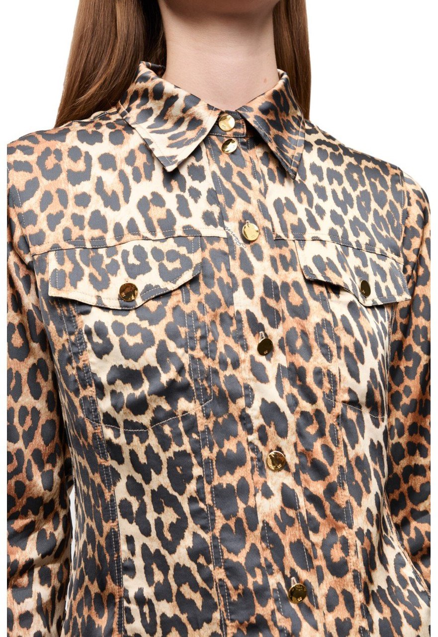 Ganni GANNI ANIMALIER SATIN SHIRT Beige