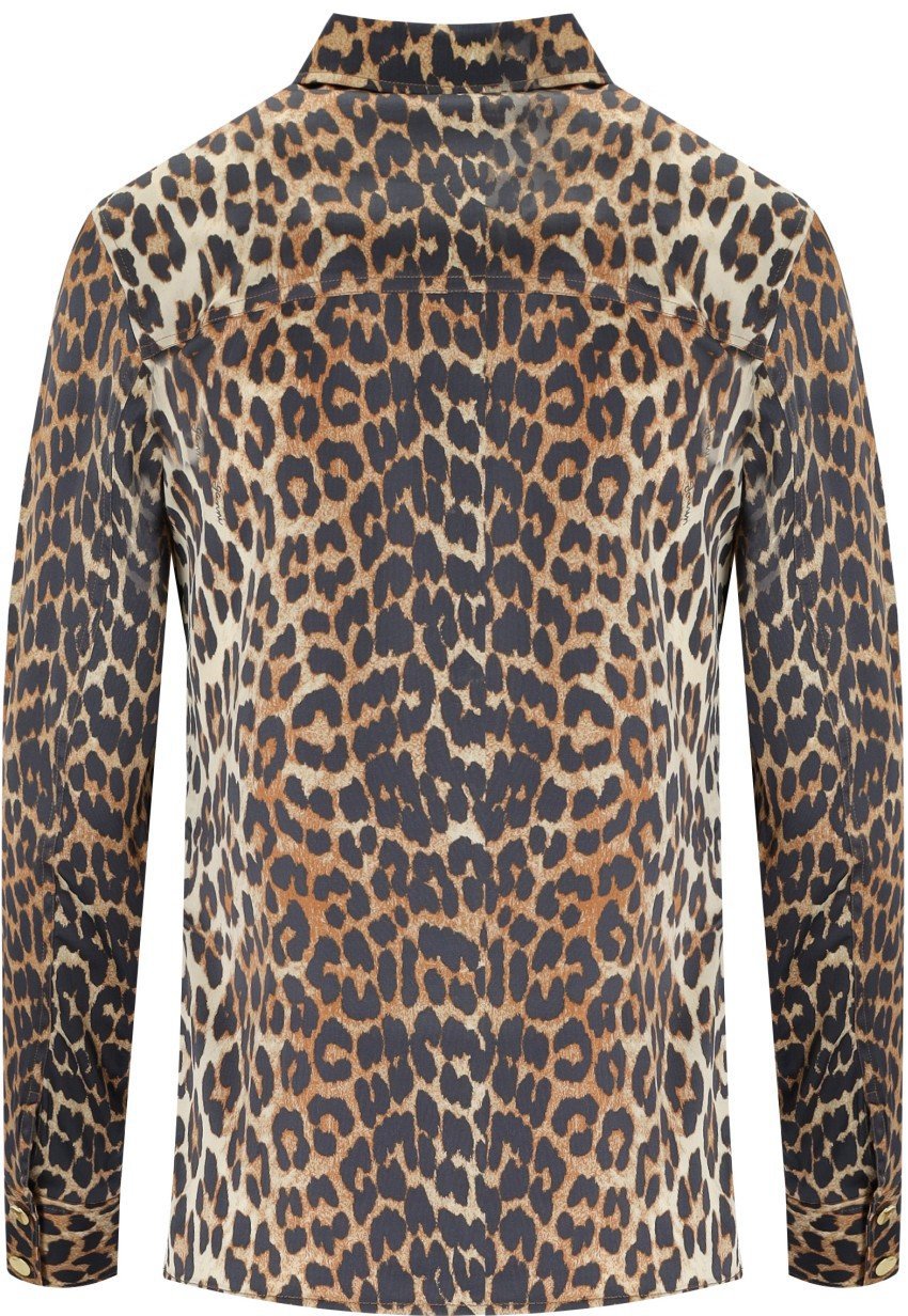 Ganni GANNI ANIMALIER SATIN SHIRT Beige