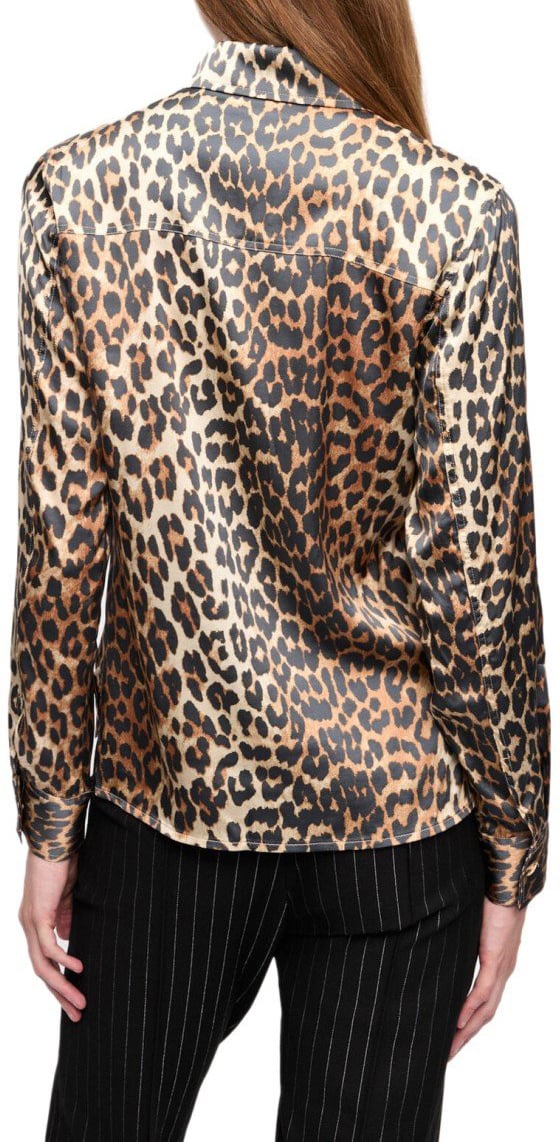 Ganni GANNI ANIMALIER SATIN SHIRT Beige