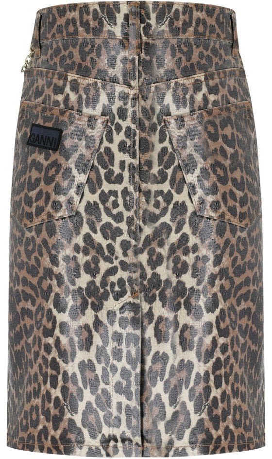Ganni GANNI DENIM ANIMALIER SKIRT Bruin