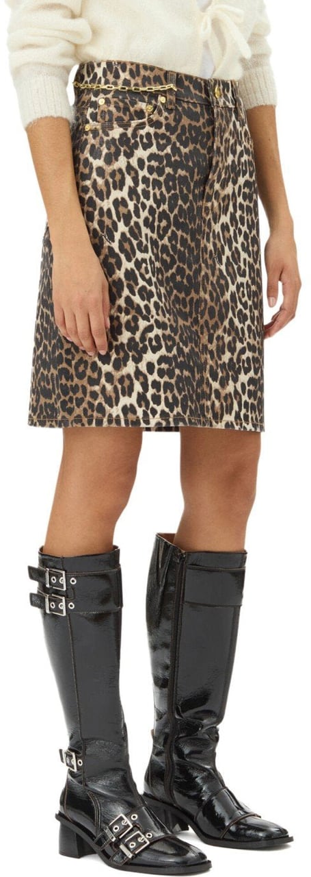 Ganni GANNI DENIM ANIMALIER SKIRT Bruin