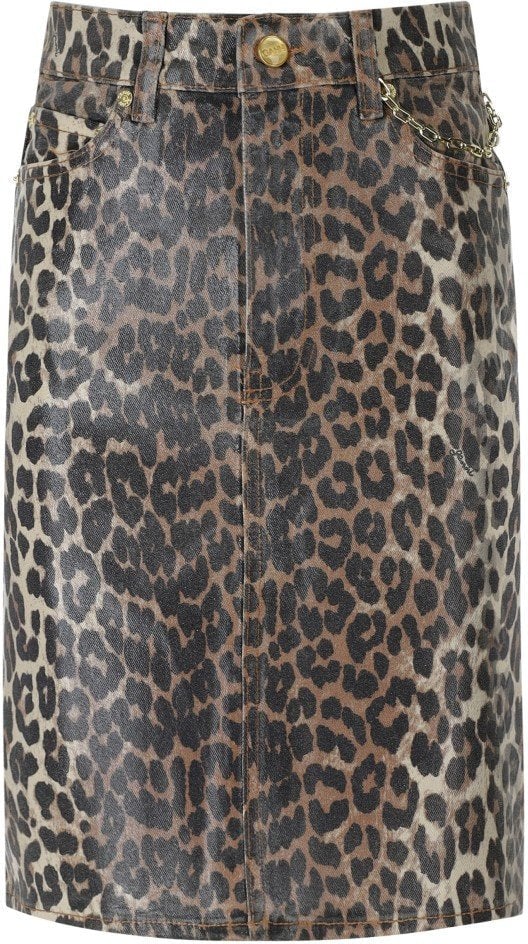 Ganni GANNI DENIM ANIMALIER SKIRT Bruin