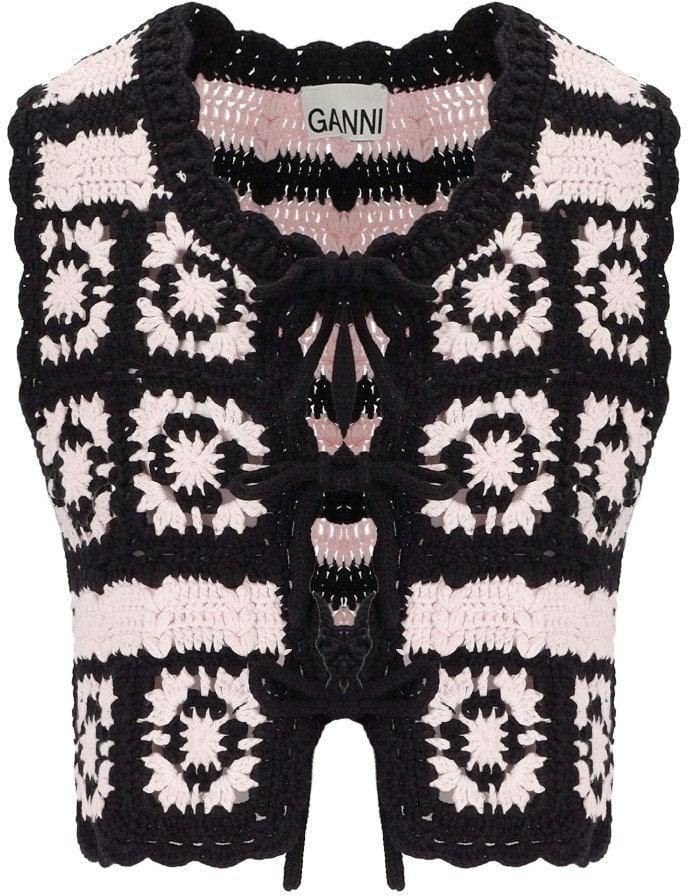 Ganni GANNI AND PINK CROCHET VEST Zwart