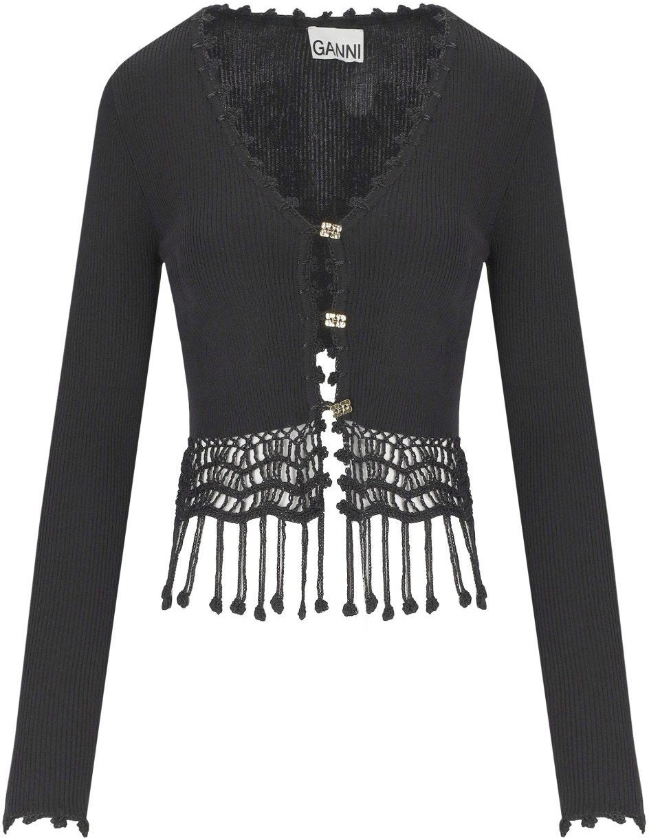 Ganni GANNI CROCHET CROPPED CARDIGAN Zwart