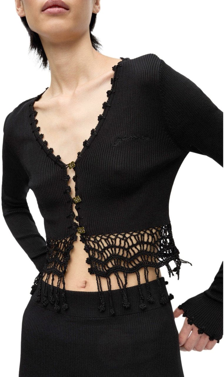 Ganni GANNI CROCHET CROPPED CARDIGAN Zwart