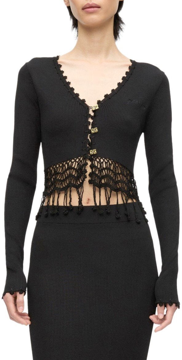 Ganni GANNI CROCHET CROPPED CARDIGAN Zwart