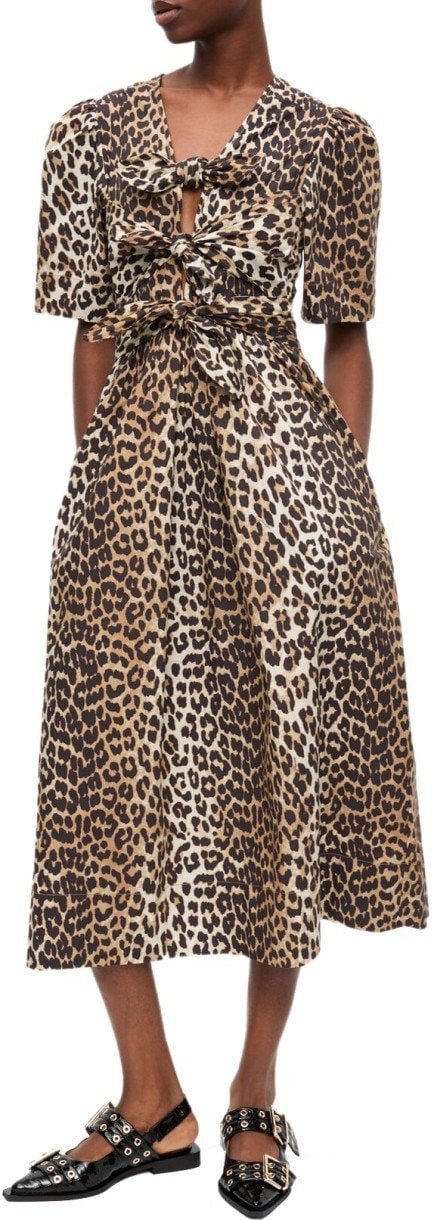 Ganni GANNI ANIMALIER MIDI DRESS Bruin