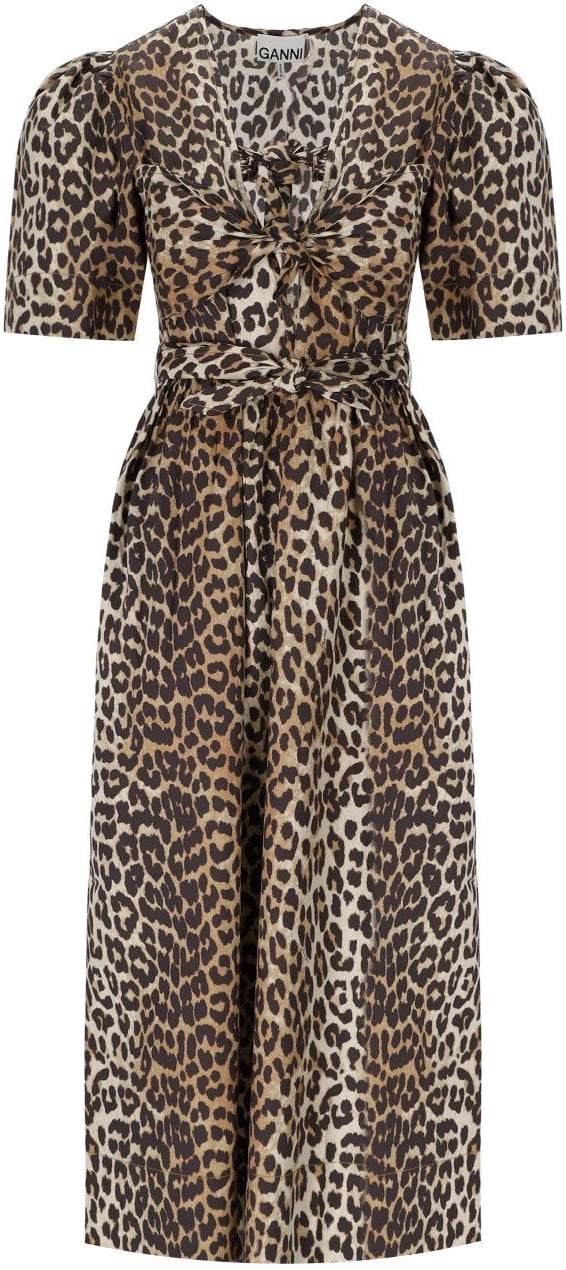 Ganni GANNI ANIMALIER MIDI DRESS Bruin