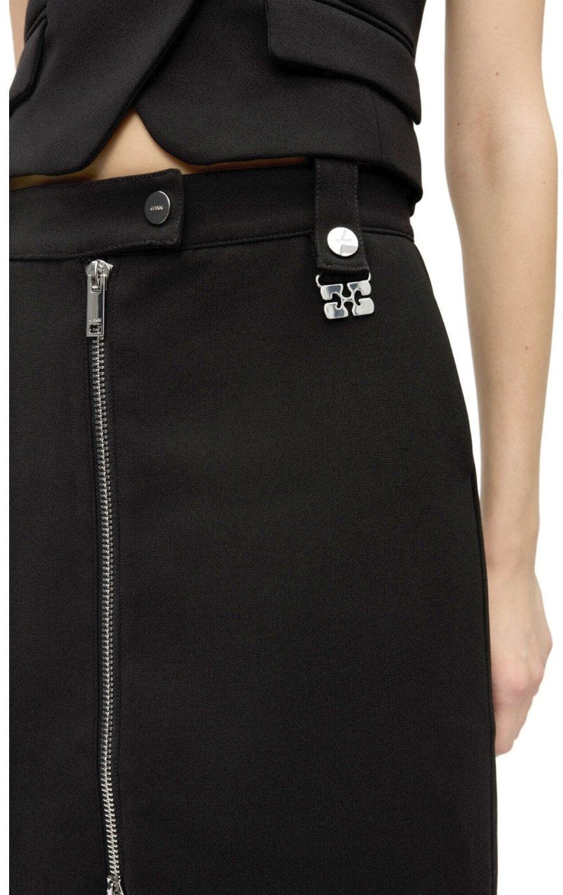 Ganni GANNI CREPE MIDI SKIRT Zwart
