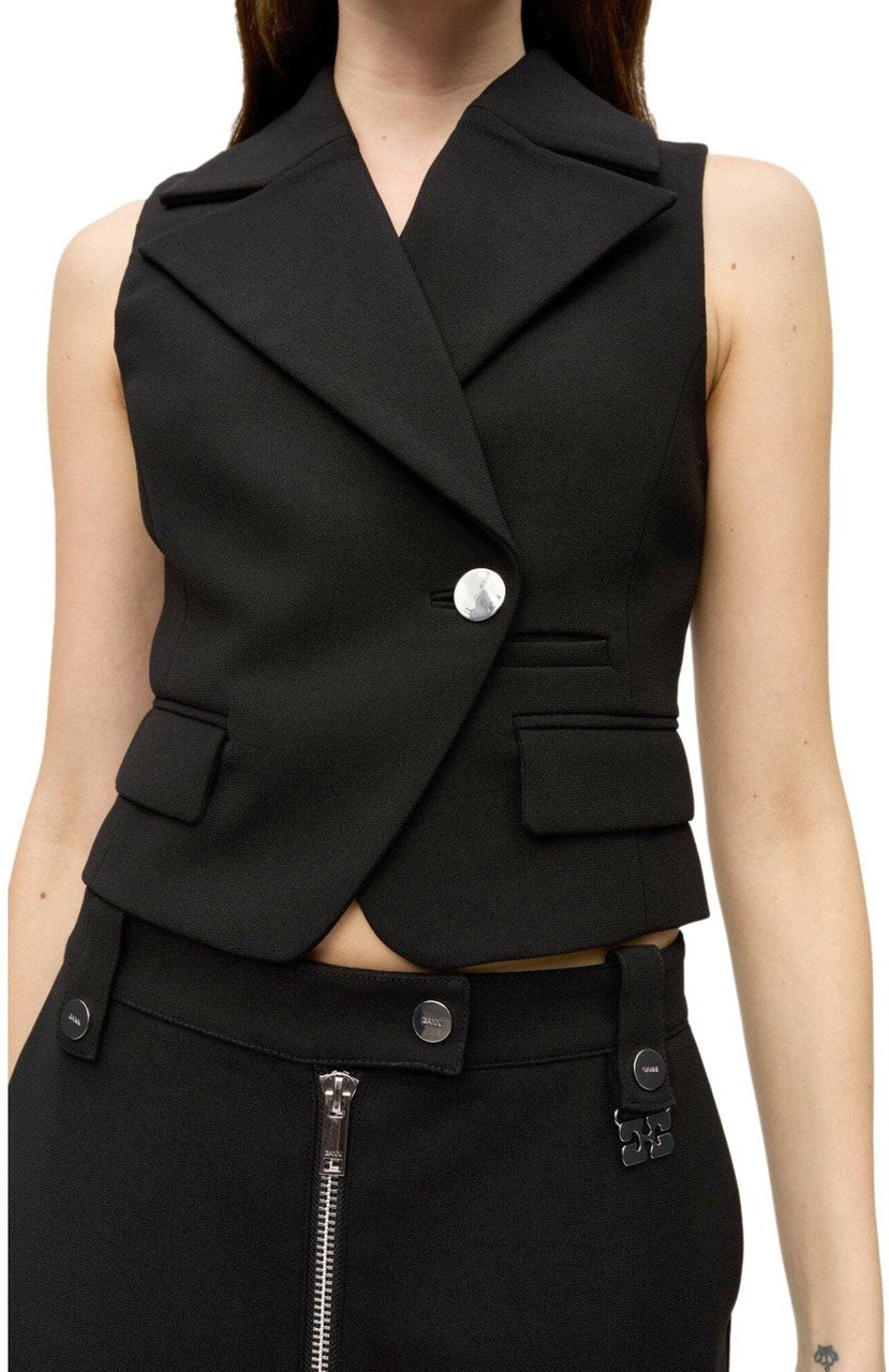 Ganni GANNI CREPE VEST Zwart