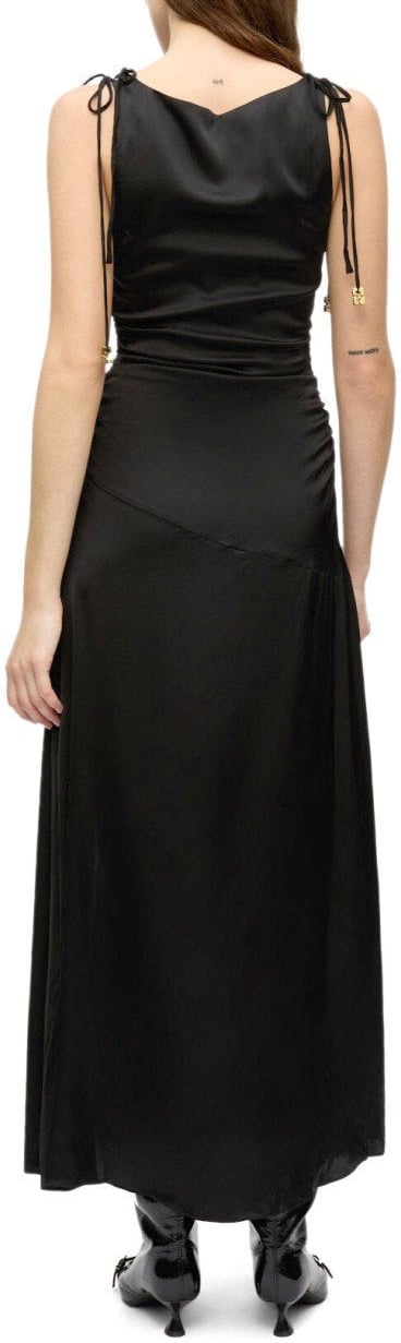 Ganni GANNI SATIN LONG DRESS Zwart