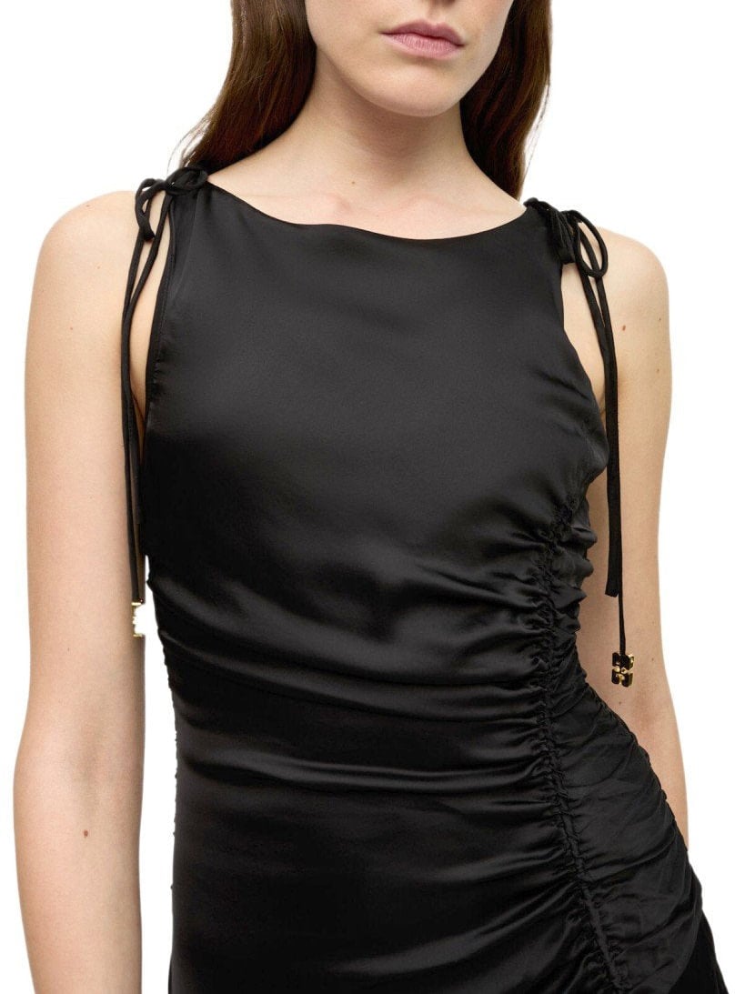 Ganni GANNI SATIN LONG DRESS Zwart