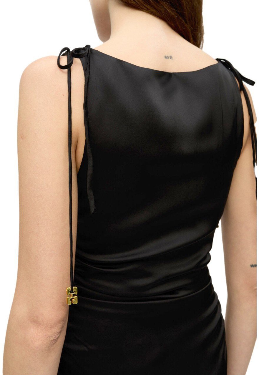 Ganni GANNI SATIN LONG DRESS Zwart