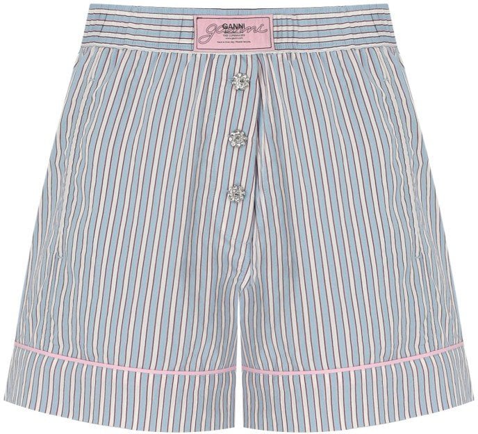 Ganni GANNI SOFT CHAMBRAY STRIPED SHORTS Wit