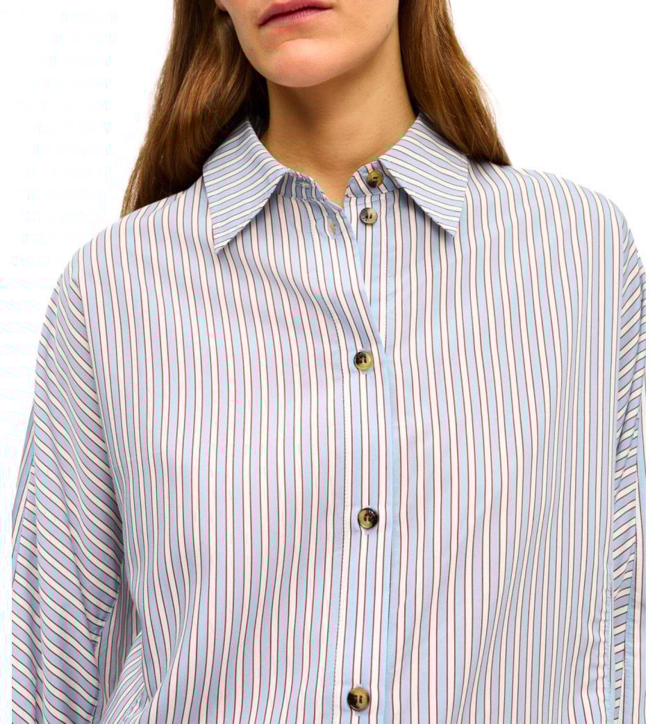 Ganni GANNI SOFT CHAMBRAY STRIPED SHIRT Lichtblauw
