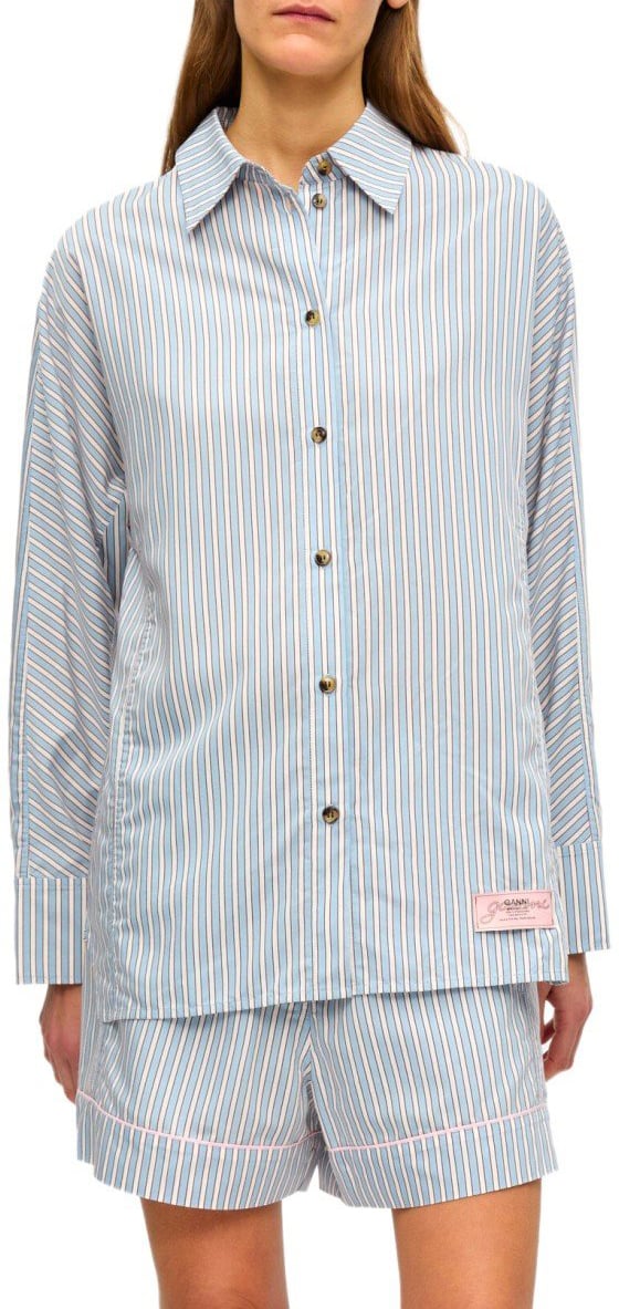Ganni GANNI SOFT CHAMBRAY STRIPED SHIRT Lichtblauw