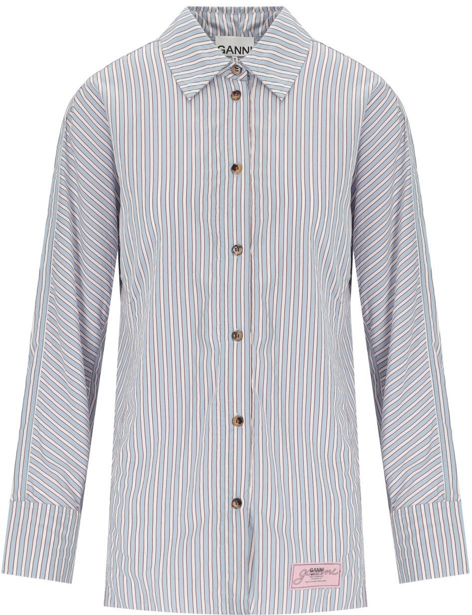 GANNI SOFT CHAMBRAY STRIPED SHIRT Lichtblauw