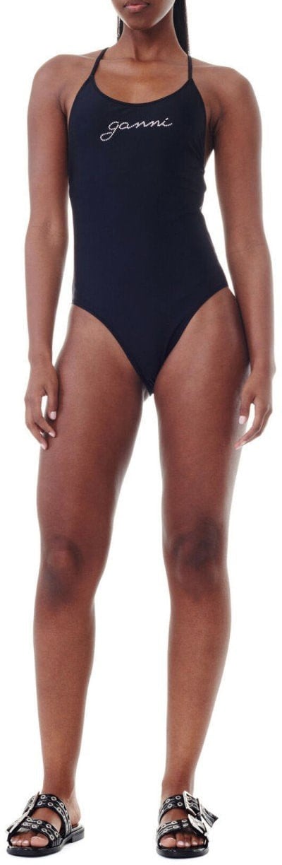 Ganni GANNI SWIMSUIT WITH LOGO Zwart