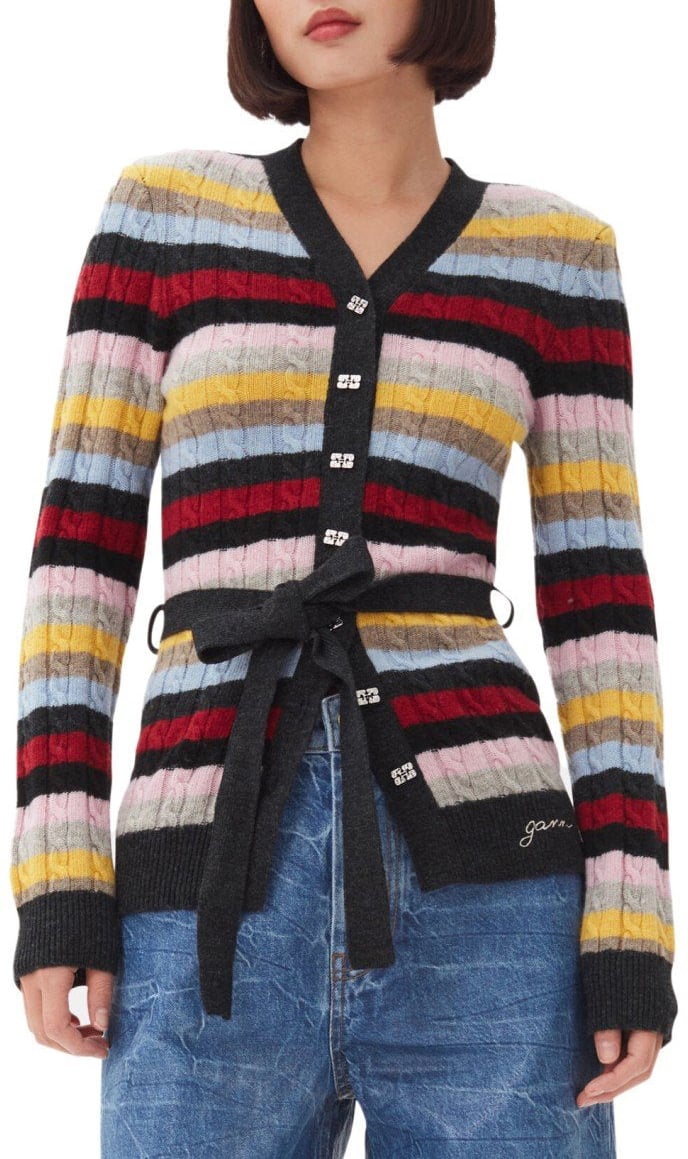 Ganni GANNI MULTICOLOR STRIPED CARDIGAN WITH BELT Divers
