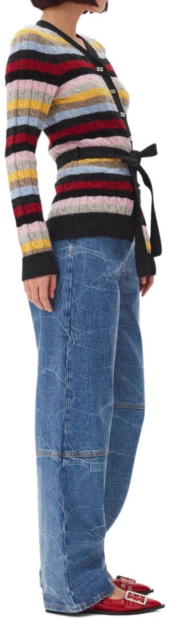 Ganni GANNI MULTICOLOR STRIPED CARDIGAN WITH BELT Divers