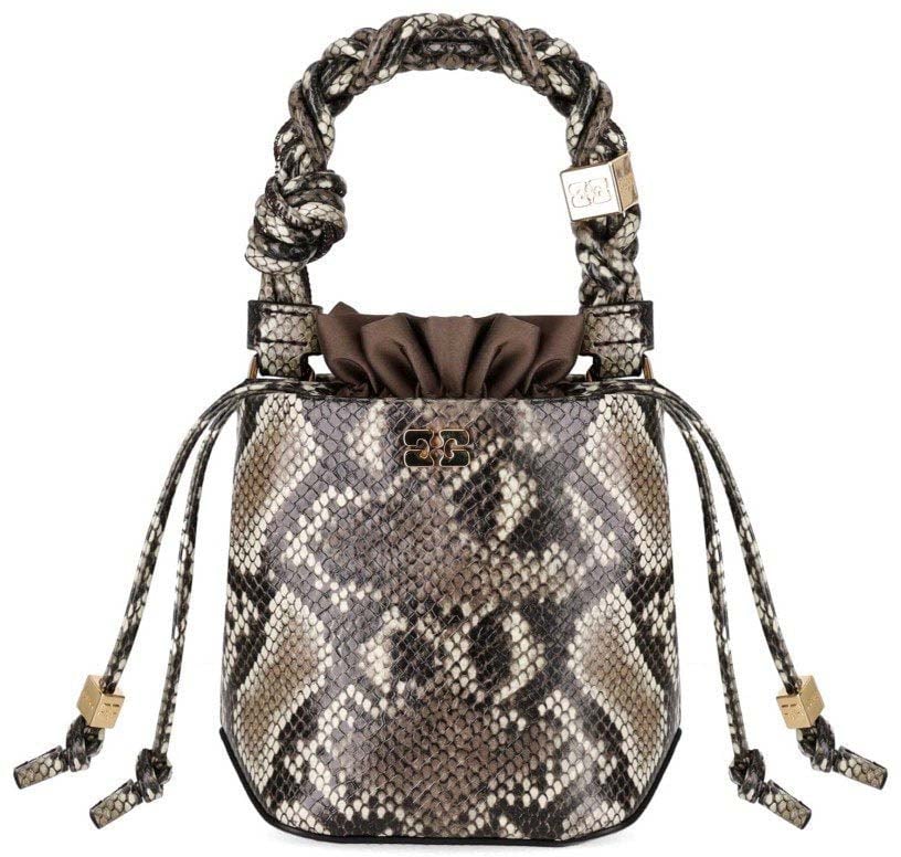 Ganni GANNI BOU BUCKET BAG WITH PYTHON PRINT Groen