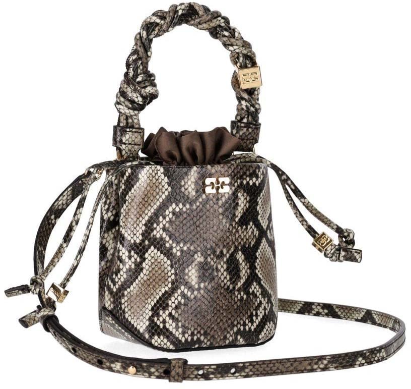 Ganni GANNI BOU BUCKET BAG WITH PYTHON PRINT Groen