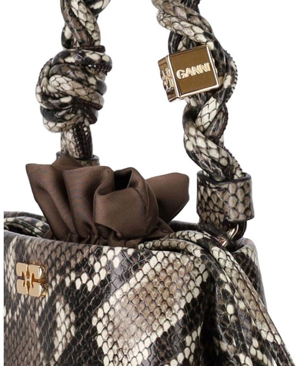 Ganni GANNI BOU BUCKET BAG WITH PYTHON PRINT Groen