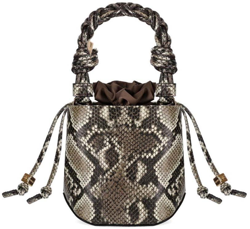 Ganni GANNI BOU BUCKET BAG WITH PYTHON PRINT Groen