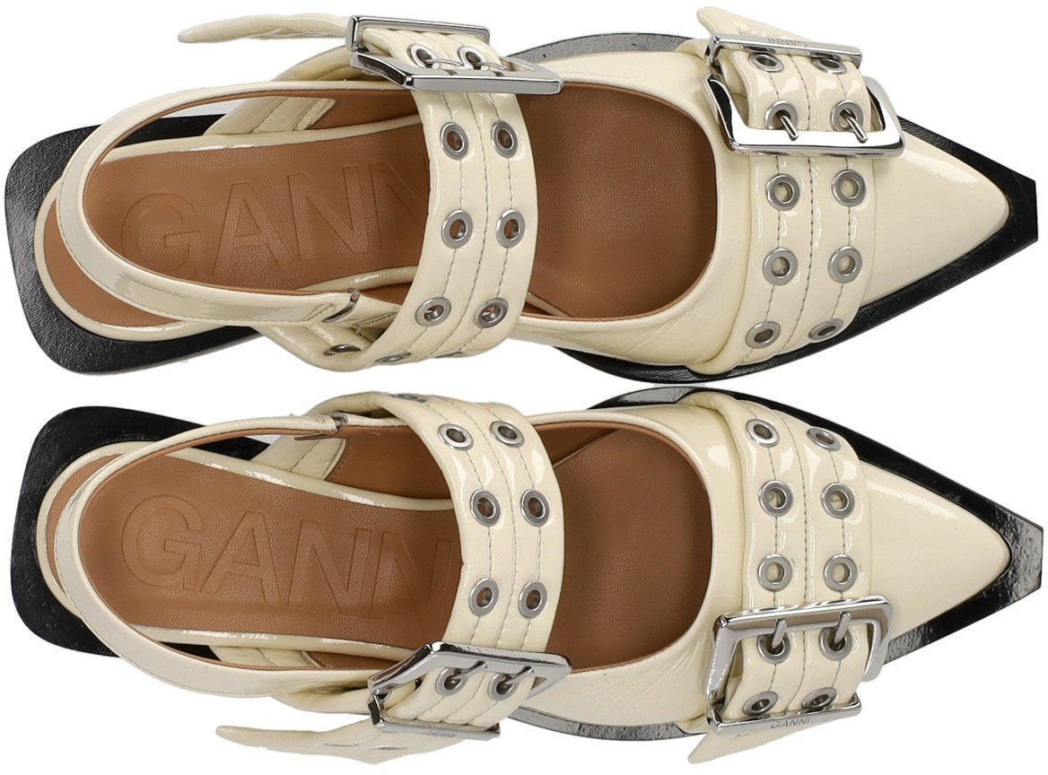 Ganni GANNI EGRET SLINGBACK BALLET FLAT SHOE WITH BUCKLES Wit