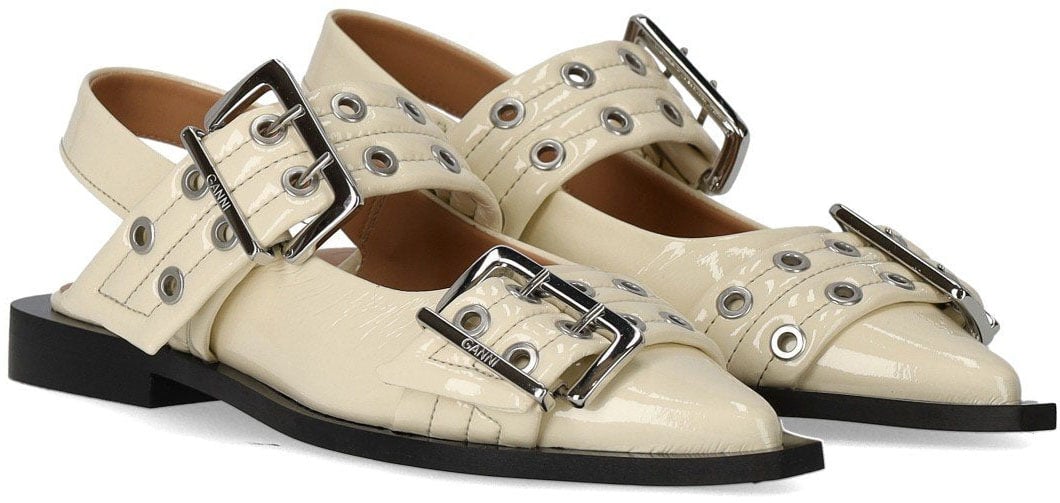 Ganni GANNI EGRET SLINGBACK BALLET FLAT SHOE WITH BUCKLES Wit