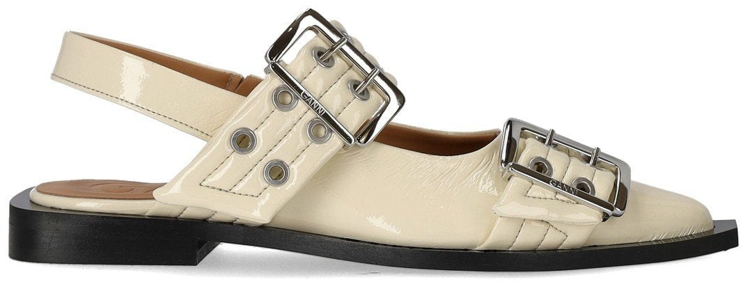 Ganni GANNI EGRET SLINGBACK BALLET FLAT SHOE WITH BUCKLES Wit