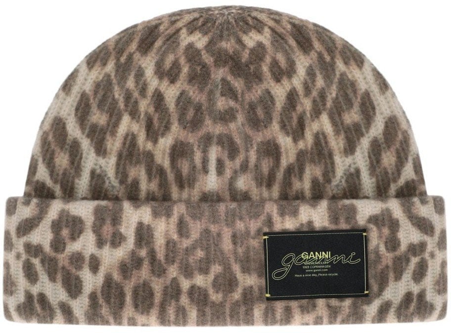 Ganni Dames Graphic Wool Beanie Beige Beige