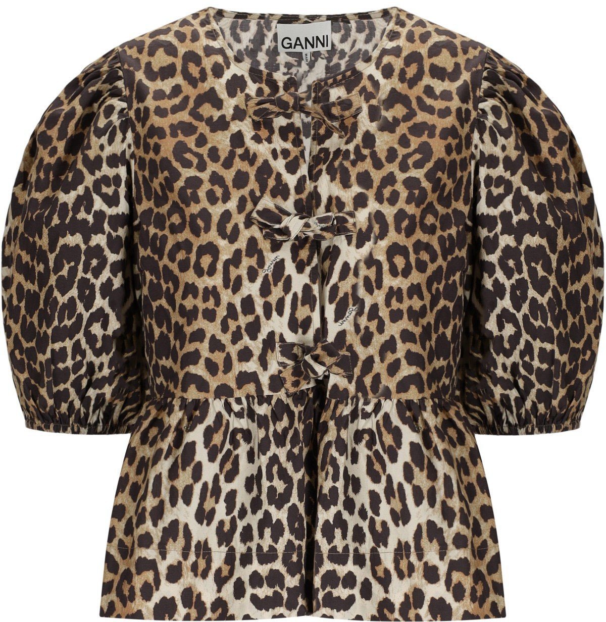 Ganni GANNI PEPLUM ANIMAL PRINT BLOUSE Beige