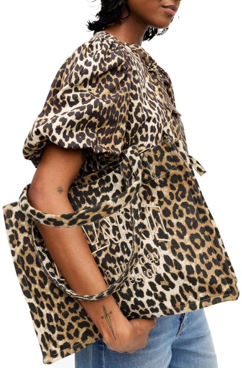 Ganni GANNI PEPLUM ANIMAL PRINT BLOUSE Beige