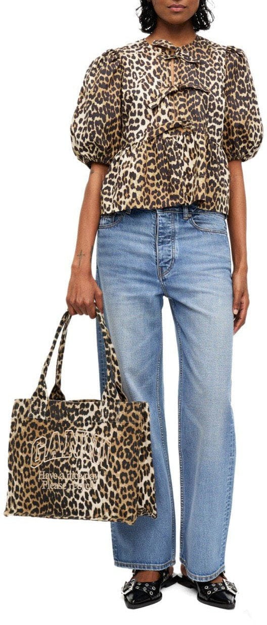 Ganni GANNI PEPLUM ANIMAL PRINT BLOUSE Beige