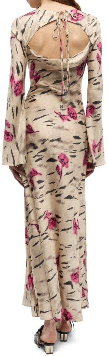 Ganni GANNI IVORY LONG SATIN DRESS Wit