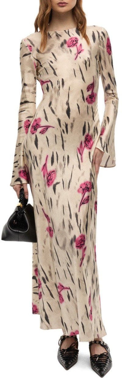 Ganni GANNI IVORY LONG SATIN DRESS Wit