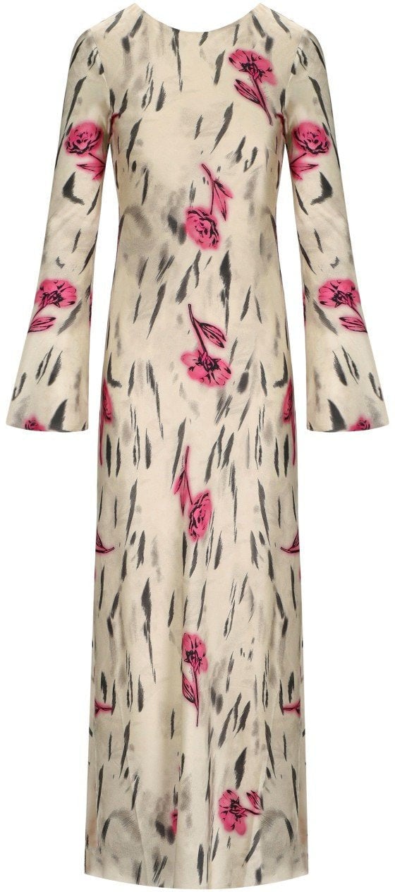 Ganni GANNI IVORY LONG SATIN DRESS Wit